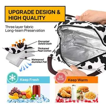 Buringer Insulated Lunch Bag Lunch Box for Women Men Adult Lunch Tote for Work Picnic Travel (Cow Print)
