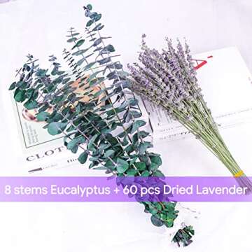 68 Pcs Dried Preserved Eucalyptus Stems & Lavender Flowers Bundles for Shower, 17'' Natural Real Liv...
