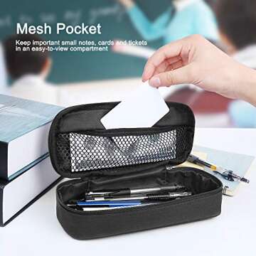 Big Capacity Pencil Case, Senignol Canvas Pencil Case, Pencil Pouch Box Organizer with Double Zipper, Student Stationery Organizer for Students School & Office Makeup Supplies Business (Black)