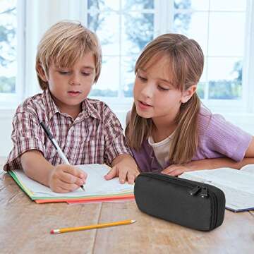 Big Capacity Pencil Case, Senignol Canvas Pencil Case, Pencil Pouch Box Organizer with Double Zipper, Student Stationery Organizer for Students School & Office Makeup Supplies Business (Black)