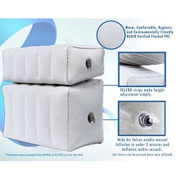 FLYPAL Inflatable Foot Rest for Air Travel, U.S Patented 2 in 1 Design, Blow-Up Pillow Cushion for Home, Office and Kids to Sleep on Long Flights, 17“x11 x17, Grey.