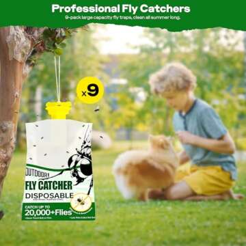 9 Pack Natural Bait Fly Traps - Non-Toxic & Highly Effective Outdoor Solution
