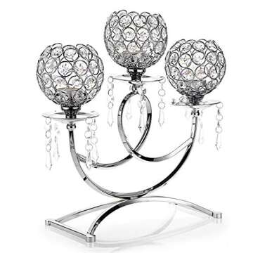 OwnMy 3 Arms Crystal Candle Holders Bowls Tealight Candelabras for Weddings