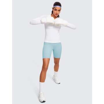 CRZ YOGA Womens Seamless Workout Long Sleeve Shirts Quick Dry Gym Athletic Tops Breathable Running Yoga T-Shirts White Large