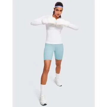 CRZ YOGA Womens Seamless Workout Long Sleeve Shirts Quick Dry Gym Athletic Tops Breathable Running Yoga T-Shirts White Large