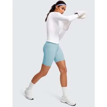 CRZ YOGA Womens Seamless Workout Long Sleeve Shirts Quick Dry Gym Athletic Tops Breathable Running Yoga T-Shirts White Large