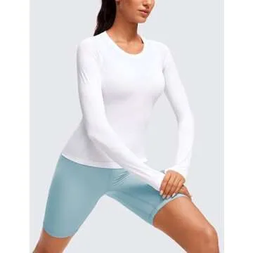 CRZ YOGA Womens Seamless Workout Long Sleeve Shirts Quick Dry Gym Athletic Tops Breathable Running Yoga T-Shirts White Large