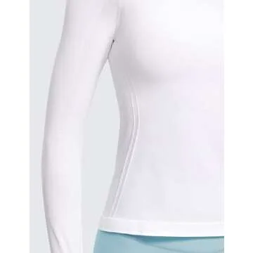 CRZ YOGA Womens Seamless Workout Long Sleeve Shirts Quick Dry Gym Athletic Tops Breathable Running Yoga T-Shirts White Large