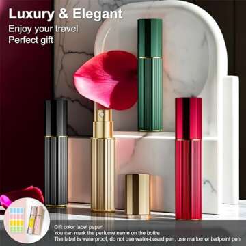 Fiwecos Perfume Travel Refillable Bottle Cologne Portable Atomizer Fragrance Scent Sprayer Pump Fill from Bottom Mini Pocket Size 5ml for Travel Essentials & Best Gift (Gold+Green)