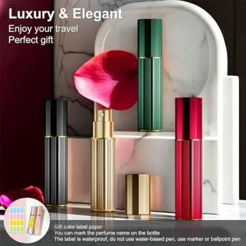 Fiwecos Perfume Travel Refillable Bottle Cologne Portable Atomizer Fragrance Scent Sprayer Pump Fill from Bottom Mini Pocket Size 5ml for Travel Essentials & Best Gift (Gold+Green)