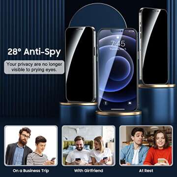 UniqueMe [2+2 Pack] Compatible with iPhone 12 Pro Max Privacy Screen Protector, Tempered Glass 6.7-inch and Camera lens Protector, Anti Spy [Easy Installation Frame] [Precise Cutout] Bubble Free