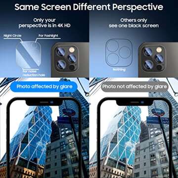 UniqueMe [2+2 Pack] Compatible with iPhone 12 Pro Max Privacy Screen Protector, Tempered Glass 6.7-inch and Camera lens Protector, Anti Spy [Easy Installation Frame] [Precise Cutout] Bubble Free