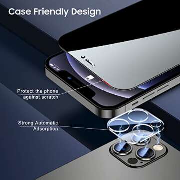 UniqueMe [2+2 Pack] Compatible with iPhone 12 Pro Max Privacy Screen Protector, Tempered Glass 6.7-inch and Camera lens Protector, Anti Spy [Easy Installation Frame] [Precise Cutout] Bubble Free