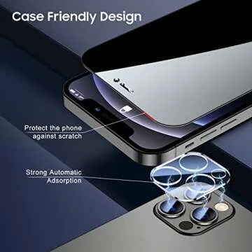 UniqueMe [2+2 Pack] Compatible with iPhone 12 Pro Max Privacy Screen Protector, Tempered Glass 6.7-inch and Camera lens Protector, Anti Spy [Easy Installation Frame] [Precise Cutout] Bubble Free