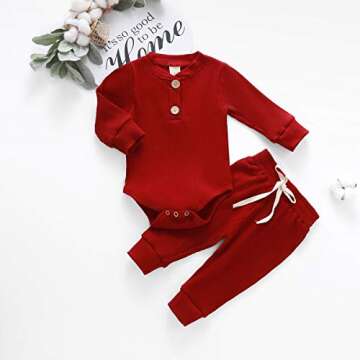 Newborn Baby Boy Girl Clothes Ribbed Knitted Cotton Long Sleeve Romper Long Pants Solid Color Fall W...