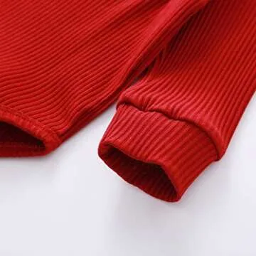 Newborn Baby Boy Girl Clothes Ribbed Knitted Cotton Long Sleeve Romper Long Pants Solid Color Fall Winter Outfits (A- Wine Red, 18-24 Months)