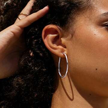 LOUMILEO 925 Sterling Silver Hoop Earrings Big Silver Hoop Earrings Hypoallergenic Large Thin Hoop Earrings for Women Lightweight Silver Hoops Earrings for Women (65mm)