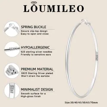 LOUMILEO 925 Sterling Silver Hoop Earrings Big Silver Hoop Earrings Hypoallergenic Large Thin Hoop Earrings for Women Lightweight Silver Hoops Earrings for Women (65mm)