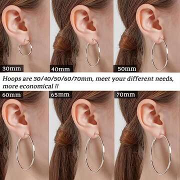 LOUMILEO 925 Sterling Silver Hoop Earrings Big Silver Hoop Earrings Hypoallergenic Large Thin Hoop Earrings for Women Lightweight Silver Hoops Earrings for Women (65mm)