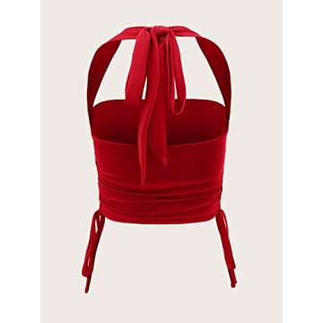 OYOANGLE Women's Chic Halter Crop Top in Red for Night-Out