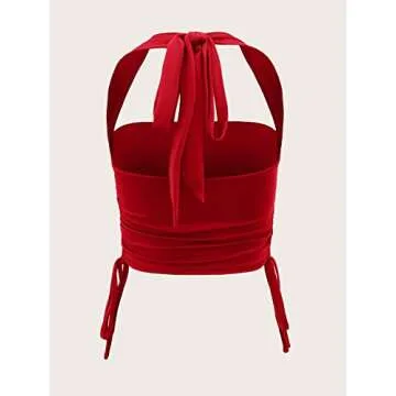 OYOANGLE Women's Chic Halter Crop Top in Red for Night-Out