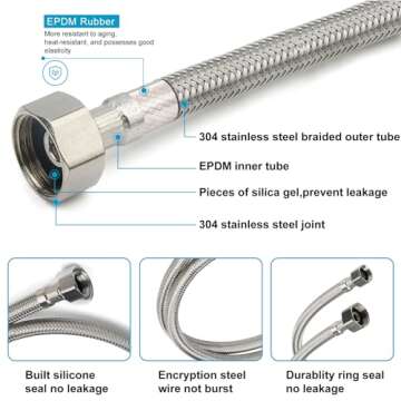 Midanya Faucet Supply Lines,24" Stainless Steel Braided Water Supply Line, 1/2" FIP x 3/8" COMP Fauc...