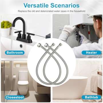 Midanya Faucet Supply Lines,24" Stainless Steel Braided Water Supply Line, 1/2" FIP x 3/8" COMP Faucet Hose, Faucet Hose Connector x 2 Pcs (1 Pair)