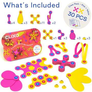 Clixo Crew 30 Piece Pack - The Flexible, Durable, Imagination-Boosting Magnetic Building Toy - Moder...
