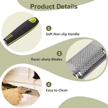 BEARDO DECOR Handheld Cheese Grater Set for Kitchen Stainless Steel Mini Cheese Grater with Handle Lemon Zester with Cleaning Brush for Cheese Vegetable Fruit Chocolate (Black Handle)