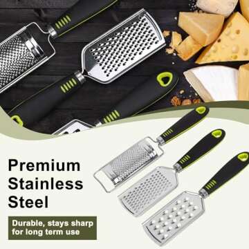 BEARDO DECOR Handheld Cheese Grater Set for Kitchen Stainless Steel Mini Cheese Grater with Handle Lemon Zester with Cleaning Brush for Cheese Vegetable Fruit Chocolate (Black Handle)
