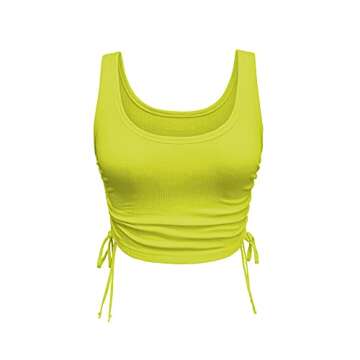 Lizstud Women's Sexy Basic Sleeveless Drawsting Ruched Slim Fit Crop Tank Tops Sweattops Vest Neon Green