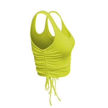 Lizstud Women's Sexy Basic Sleeveless Drawsting Ruched Slim Fit Crop Tank Tops Sweattops Vest Neon Green