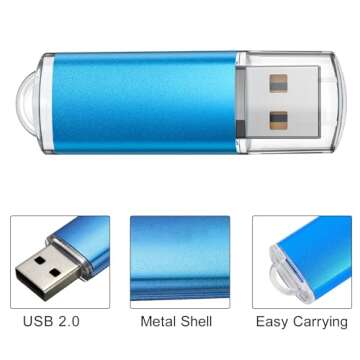 TOPESEL 5 Pack 32GB USB 2.0 Flash Drive Memory Stick Thumb Drives (5 Mixed Colors: Black Blue Green ...