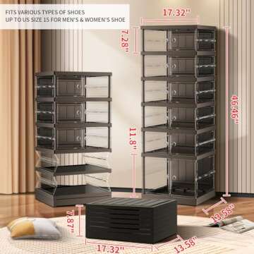 CIMLORD 6 Tier Foldable Shoe Rack for Closet Entryway 6-12 Pairs Stackable Clear Shoe Storage Boxes ...