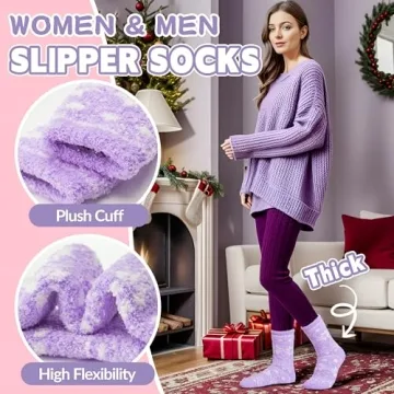 Welwoos Fuzzy Socks for Women Men Winter Slipper Warm Fluffy Thick Cozy Comfy Sleep Plush Gift Socks Stocking Stuffers 5 Pairs(Snowflake,Medium)