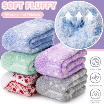 Welwoos Fuzzy Socks for Women Men Winter Slipper Warm Fluffy Thick Cozy Comfy Sleep Plush Gift Socks Stocking Stuffers 5 Pairs(Snowflake,Medium)