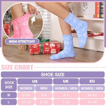 Welwoos Fuzzy Socks for Women Men Winter Slipper Warm Fluffy Thick Cozy Comfy Sleep Plush Gift Socks Stocking Stuffers 5 Pairs(Snowflake,Medium)
