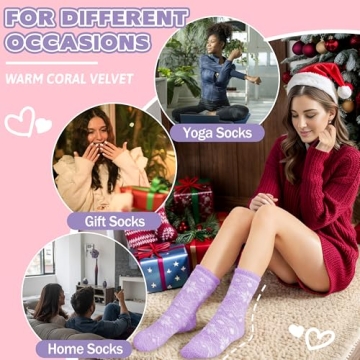 Welwoos Fuzzy Socks for Women Men Winter Slipper Warm Fluffy Thick Cozy Comfy Sleep Plush Gift Socks Stocking Stuffers 5 Pairs(Snowflake,Medium)