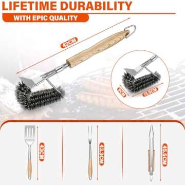 TIVOLI Grill Set 4PC BBQ Tools Set Grill Accessories with BBQ Spatula, BBQ Clips, Brushes, BBQ Forks Heavy Duty Grill Kit Grill Tools for Outdoor Grill with Wood Handles Gift Ideas for Dad Man