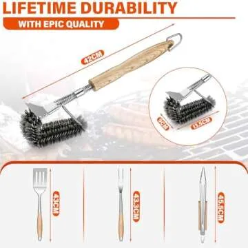 TIVOLI Grill Set 4PC BBQ Tools Set Grill Accessories with BBQ Spatula, BBQ Clips, Brushes, BBQ Forks Heavy Duty Grill Kit Grill Tools for Outdoor Grill with Wood Handles Gift Ideas for Dad Man