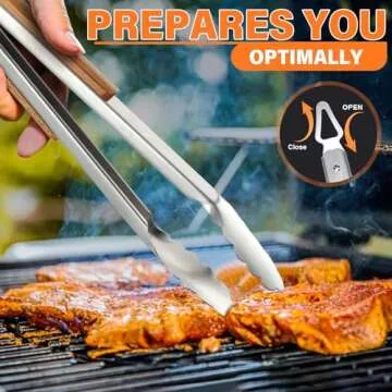 TIVOLI Grill Set 4PC BBQ Tools Set Grill Accessories with BBQ Spatula, BBQ Clips, Brushes, BBQ Forks Heavy Duty Grill Kit Grill Tools for Outdoor Grill with Wood Handles Gift Ideas for Dad Man