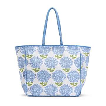 Two's Company Hydrangea Printed Tote Bag - Cotton Canvas