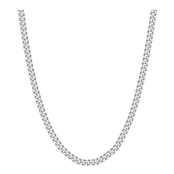 Reoxvo Silver Chains for Men - Stainless Steel Cuban Link Necklace