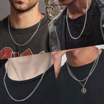 Mens Silver Cuban Link Chain Necklace by Reoxvo