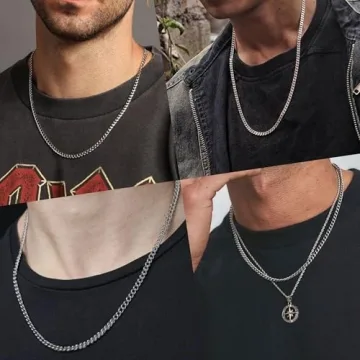 Mens Silver Cuban Link Chain Necklace by Reoxvo