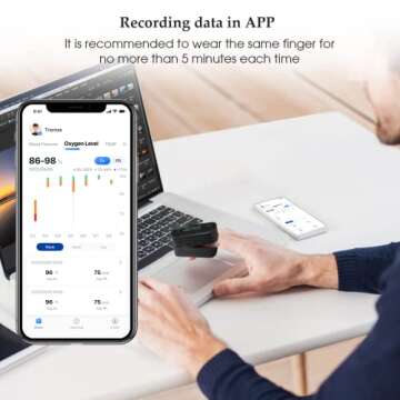 Wellue Fingertip Pulse Oximeter, Blood Oxygen Saturation Monitor with Batteries & Lanyard for Wellness Use Bluetooth, Black