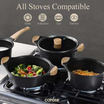 Non-toxic CAROTE 7PCS Nonstick Cookware Set for Healthy Cooking