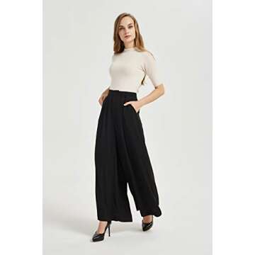 Tronjori Women High Waist Casual Wide Leg Long Palazzo Pants Trousers Regular Size(XS Short,Black)