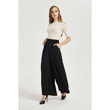 Tronjori Women High Waist Casual Wide Leg Long Palazzo Pants Trousers Regular Size(XS Short,Black)