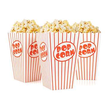 Bekith 100 Pack Paper Open-Top Popcorn Box, Popcorn Containers Striped Red and White, Great for Movie Theater Carnival Party
